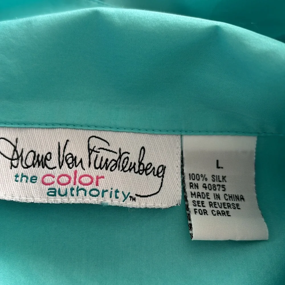 Diane Von Furstenberg the color authority aqua Silk Tunic Blouse Sz L